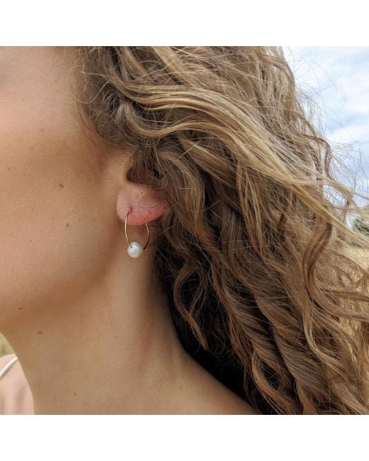 Kiri & Belle Metallic Mia Small Pearl Sterling Wire Hoop Earrings
