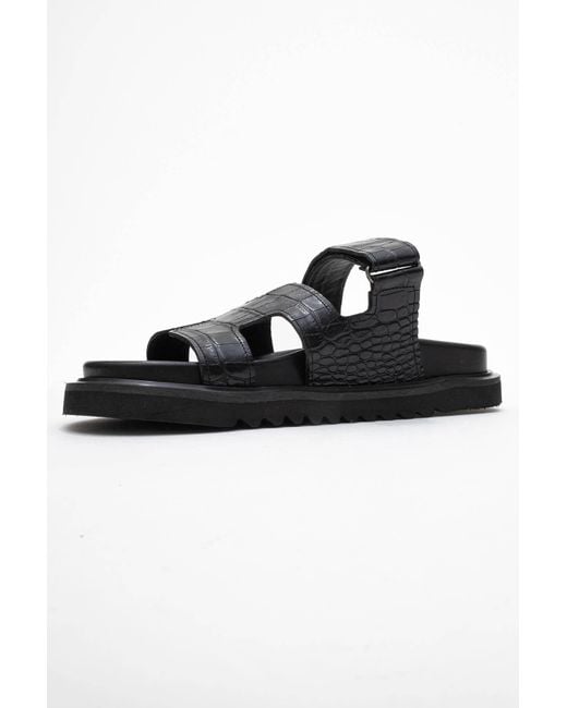 Forever & Always Shoes Black Loana Leather Slide Sandal