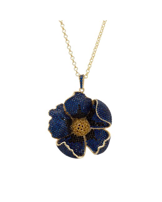 Latelita London Poppy Pendant Necklace Gold Sapphire Blue Cz