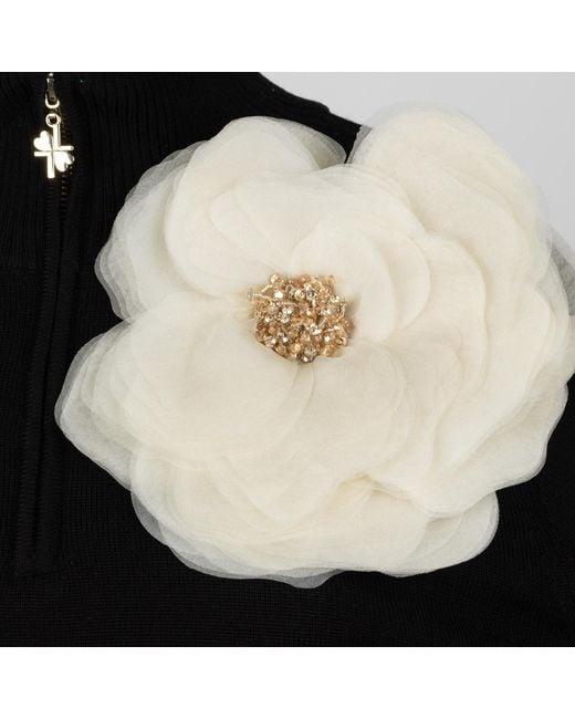 House of Laines London Black Neutrals Laines Couture Quarter Zip Jumper With Embellished Cream Corsage