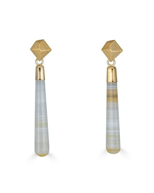 Loni Paul Jewelry White Neutrals Lace Agate Long Drop Earrings