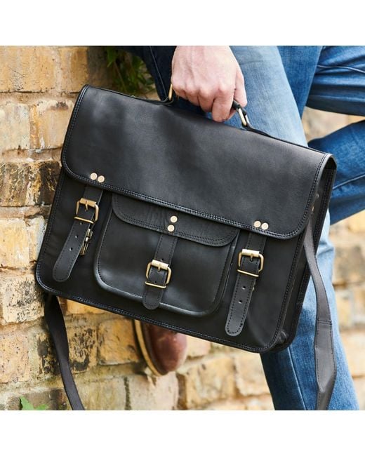 VIDA VIDA Black Leather Satchel Laptop Bag for men