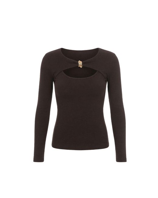 Monlicia Black Detail Cutout Long Sleeve Mila Top