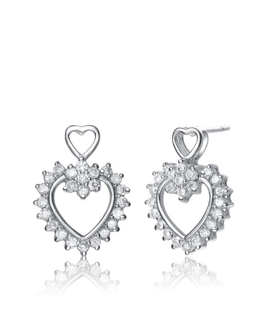 Genevive Jewelry Metallic Sterling Silver Cubic Zirconia Double Open Heart Earrings