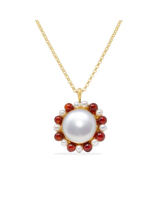 Vintouch Italy Metallic Lotus Gold-plated Baroque Pearl And Carnelian Necklace