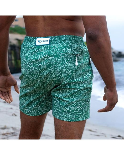 Live Kolibri Green Abstract Swim Trunks for men
