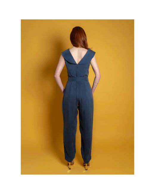 Femponiq Blue Off Shoulder Belted Vegan Jumpsuit