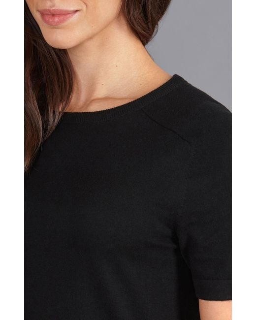 Paul James Knitwear Black Ultra Fine Cotton Cassie Saddle Shoulder Knitted T-Shirt