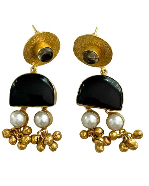 Veronica Tharmalingam Metallic Urja Obsidian And Pearl Earrings