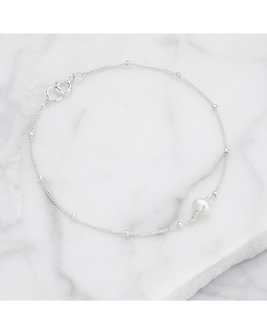 Lily & Roo Metallic Sterling Single Pearl Bracelet On Satellite Chain