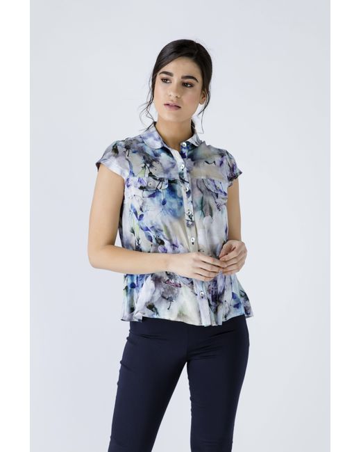 Conquista Blue Floral Cap Sleeve Shirt