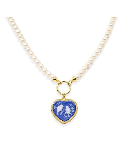 Vintouch Italy Blue Birds Cameo Necklace