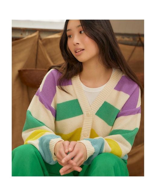 INGMARSON Green Striped Dropped Shoulder Cardigan Multicolour