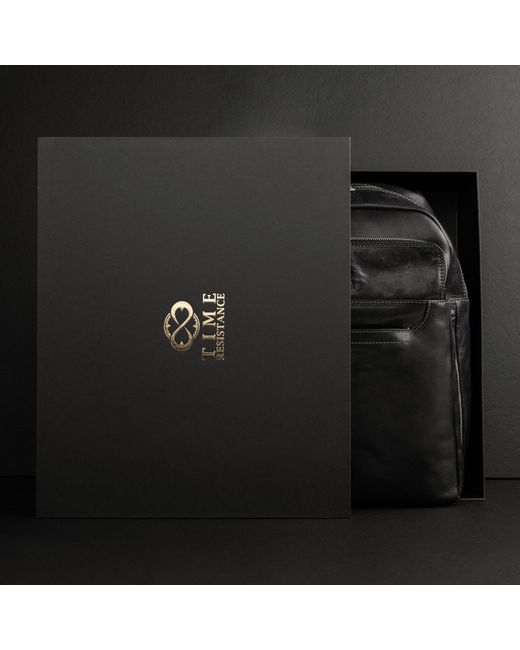 Time Resistance Black Large Leather Backpack for men
