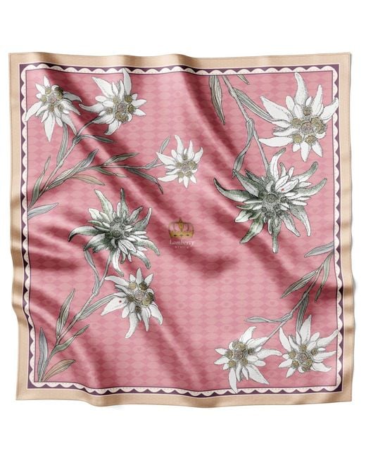 Lamberty Munich Pink Neutrals Edelweiss Alpenglow Midi Silk Scarf Rose