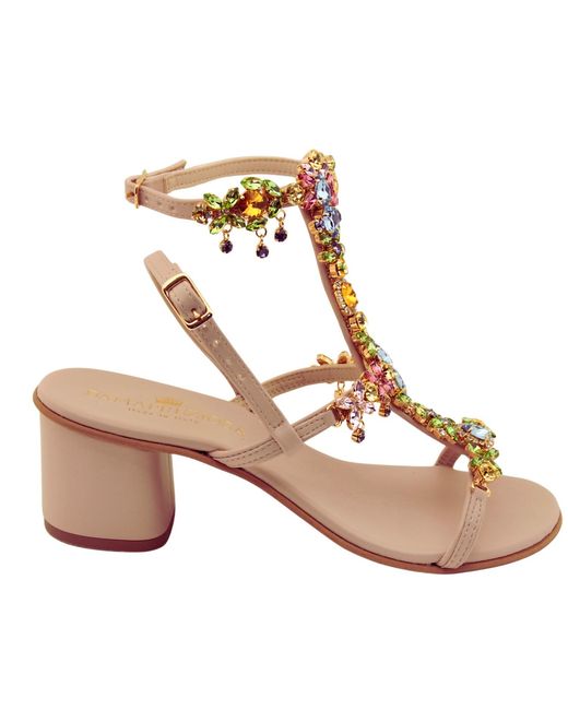 DAMAPREZIOSA Metallic Matilde High Hill Jeweled Sandals