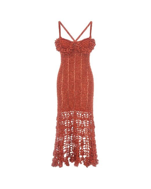Andreeva Red Chrysanthemum Terracotta Handmade Crochet Dress