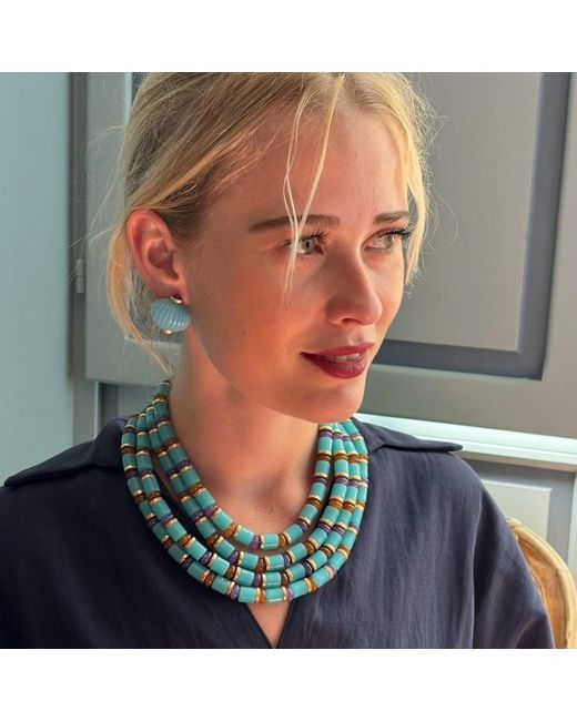 Michael Nash Jewelry Blue Zita Multi Strand Multi Color Resin Necklace