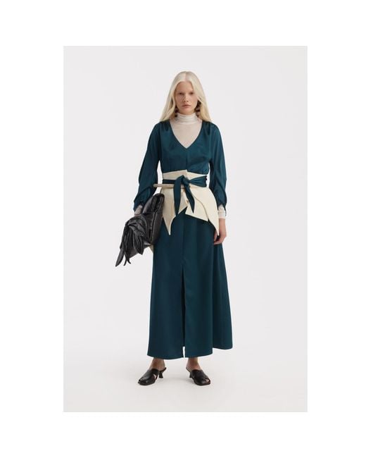 Julia Allert Green Satin Ankle-Length Dress With Belt