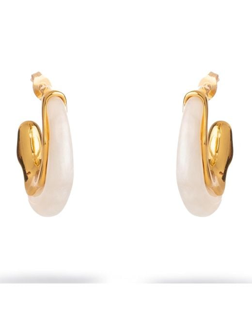 Ebru Jewelry White Luminous Wave Resin & Hoop Earrings