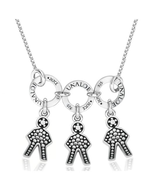 Unaloe Metallic Sterling Necklace With Three Baby Star Charms – Pavé Child Silhouette Pendants, Jewellery For
