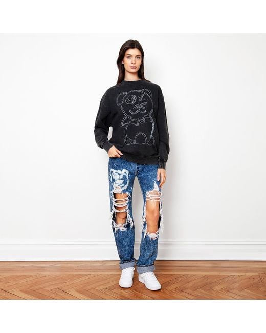X Ilona Blue Blue Graffiti Teddy Bear Vintage Washed Cotton Midnight Crewneck