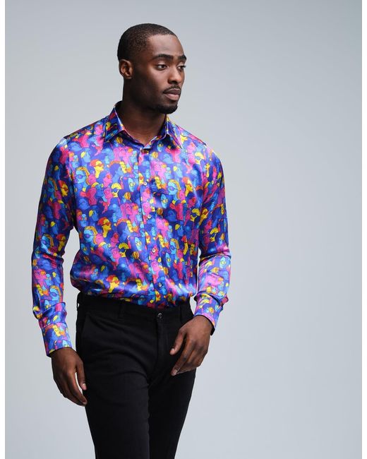 Gresham Blake Blue Ravers Silk Shirt for men