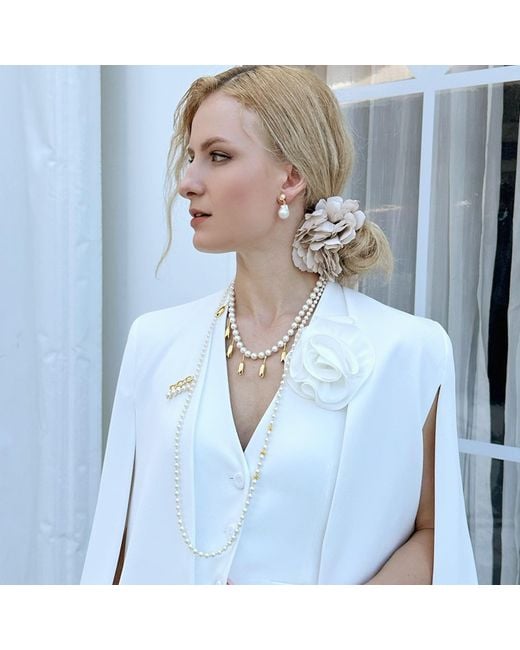 Farra Metallic Freshwater Pearls Dangle Brooch
