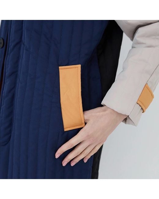 London Atelier Byproduct Blue Neutrals Patchwork Colour Block Quilt Long Jacket