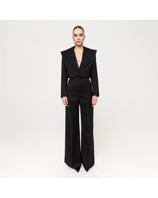 Nissa Black Logo-Print Wool Pants