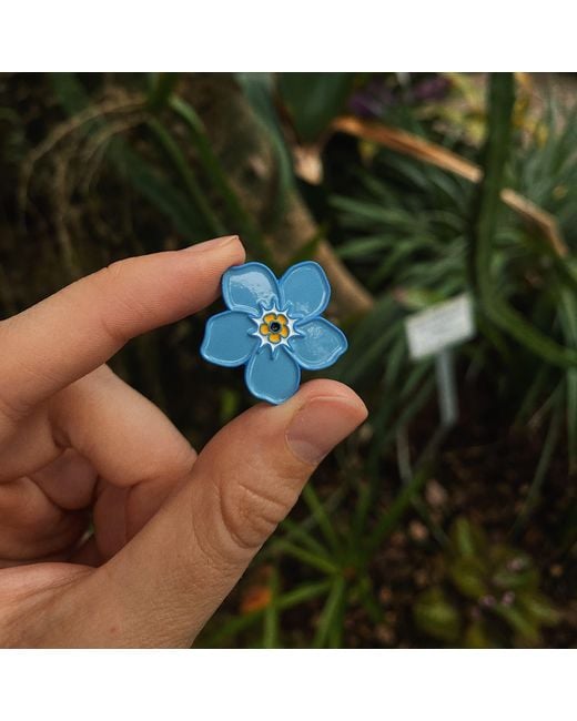 Make Heads Turn Blue Enamel Pin Forget Me Not Flower