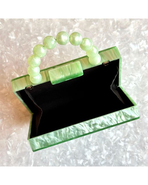 CLOSET REHAB Green Acrylic Party Box Purse In Celadon With Beaded Handle