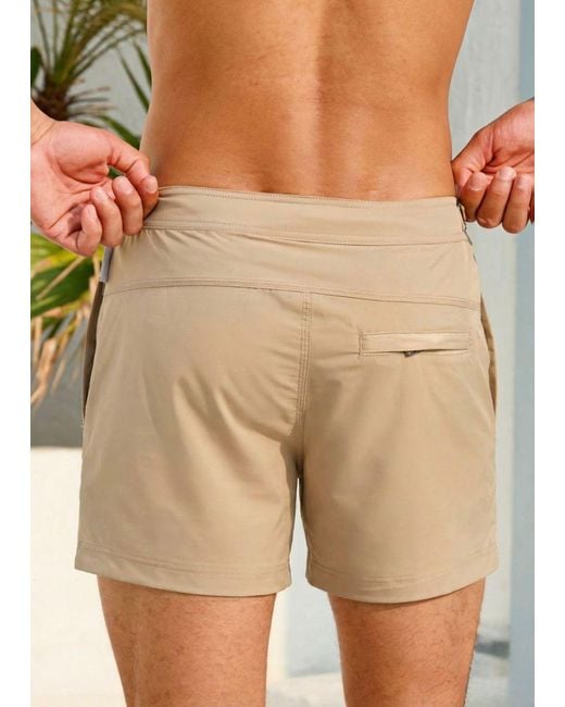 Vayla Natural Neutrals Classic Plain Mocha Long Length Swim Shorts With Adjustable Waist for men