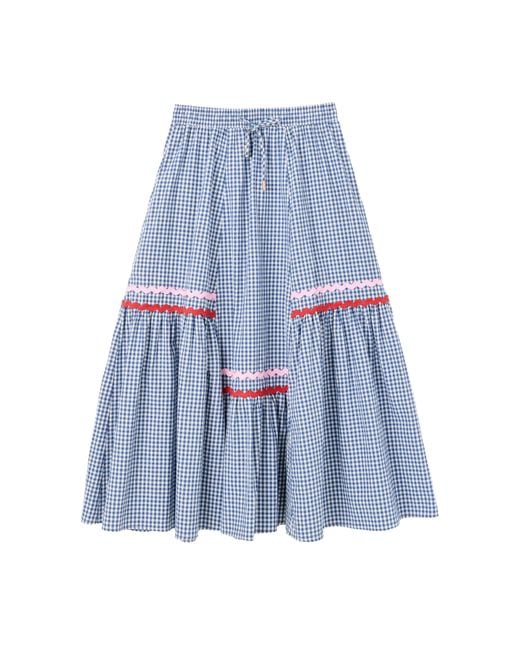 Louche Blue Jill Gingham Ric Rac Trim Tiered Midi Skirt