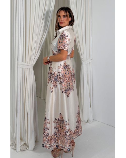 Girl In Mind White Aurora Paisly Print Midi Shirt Dress