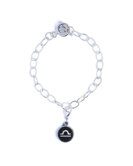 N'damus London Metallic Libra Zodiac Sterling & Leather Curb Bracelet