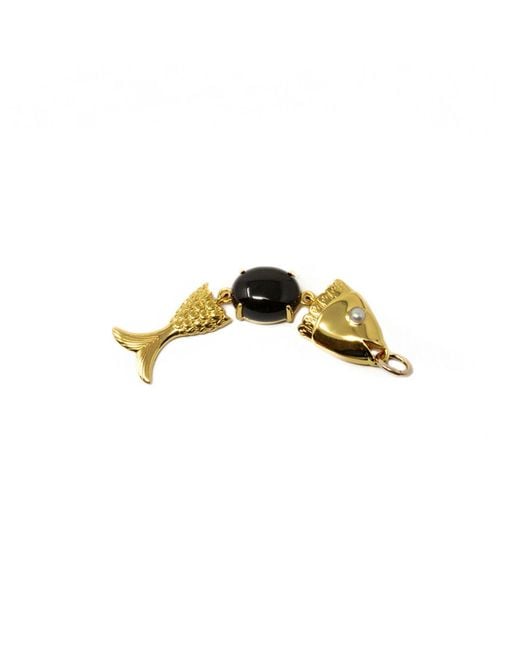 NASI SILVER Yellow Swimming Fish Neshama Pendant- Onyx & Freshwater Pearl