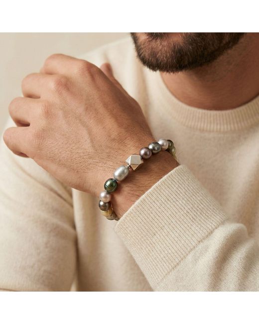 Jaredjamin White Seabed Pebble Stretch Bracelet for men