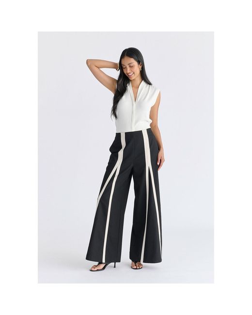 Paisie Black Contrast Detail Wide Leg Trousers