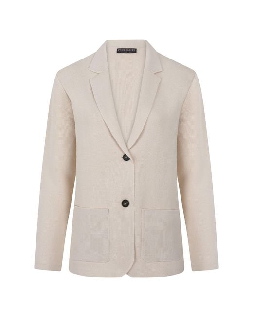 Paul James Knitwear Gray Neutrals Midweight Cotton Tara Relaxed Fit Knitted Blazer