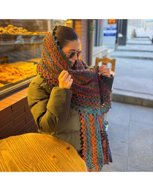 Springmoonatelier Handmade Knitted Multicolored Winter Scarf