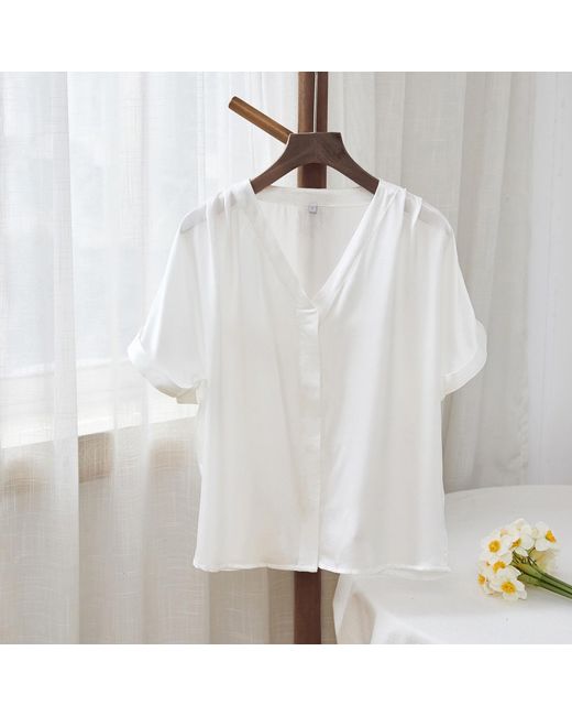 Soft Strokes Silk White Pure Mulberry Silk Top Regular Fit