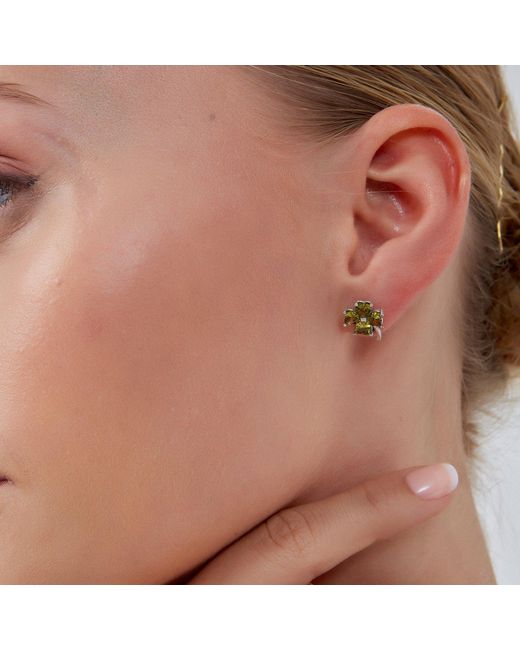 Spero London Green Four Leaf Clover Sterling Stud Earrings