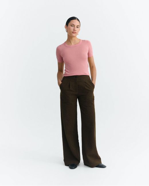 Thinking Mu Brown Wide Leg Seersucker Pants Manolita