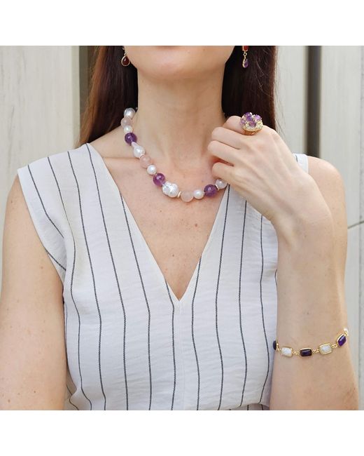 Farra Multicolor Amethyst And Moonstone Box Clasp Bracelet