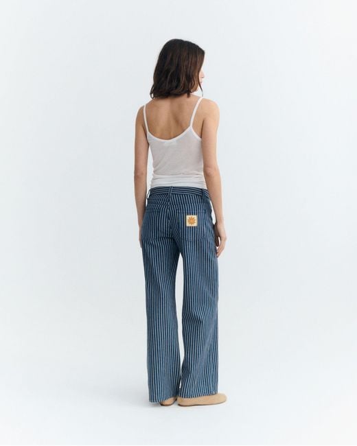 Thinking Mu Blue Low Rise Pants With Natural Dyed Stripes Railway Kettan