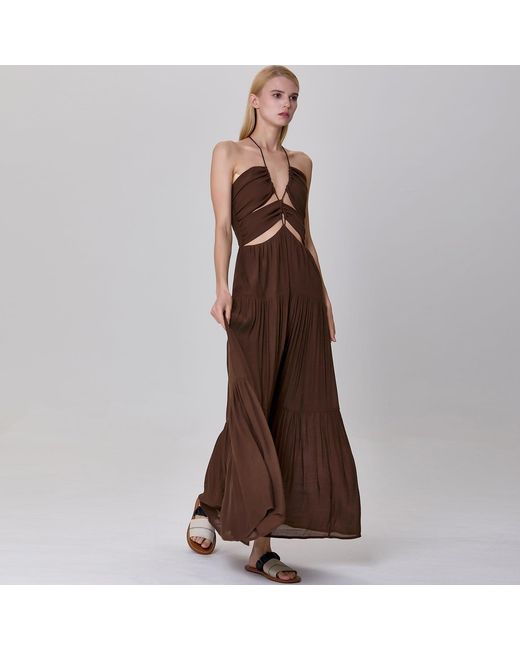 Smart and Joy Brown Front Cut-Out Strappy Maxi Summer Dress