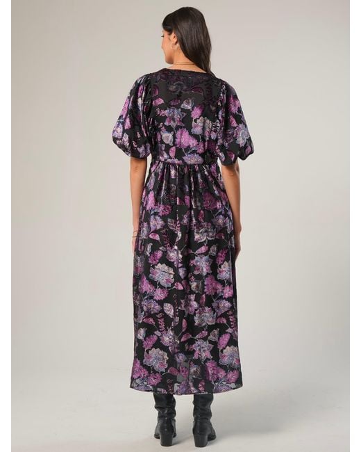 Rose & Nancy Purple Margot Velvet Burnout Floral Dress