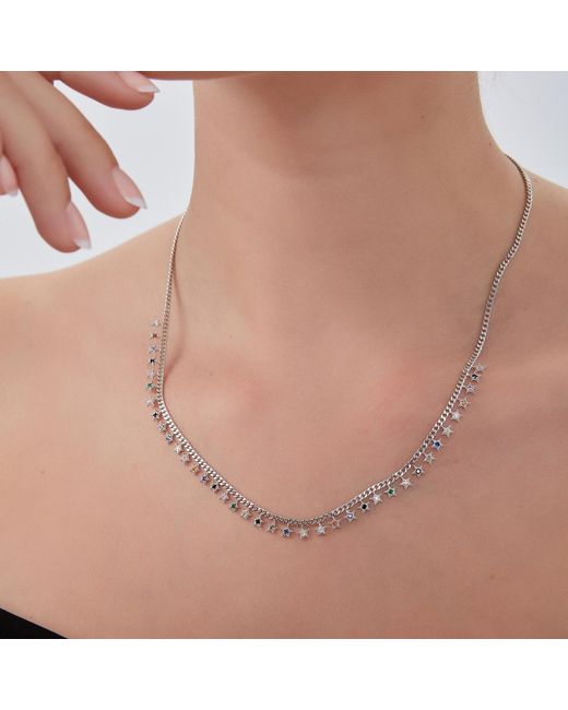 Spero London Metallic Multiple Star Sterling Station Necklace