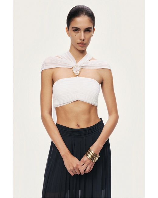 Nocturne White Strapless Draped Bustier Top
